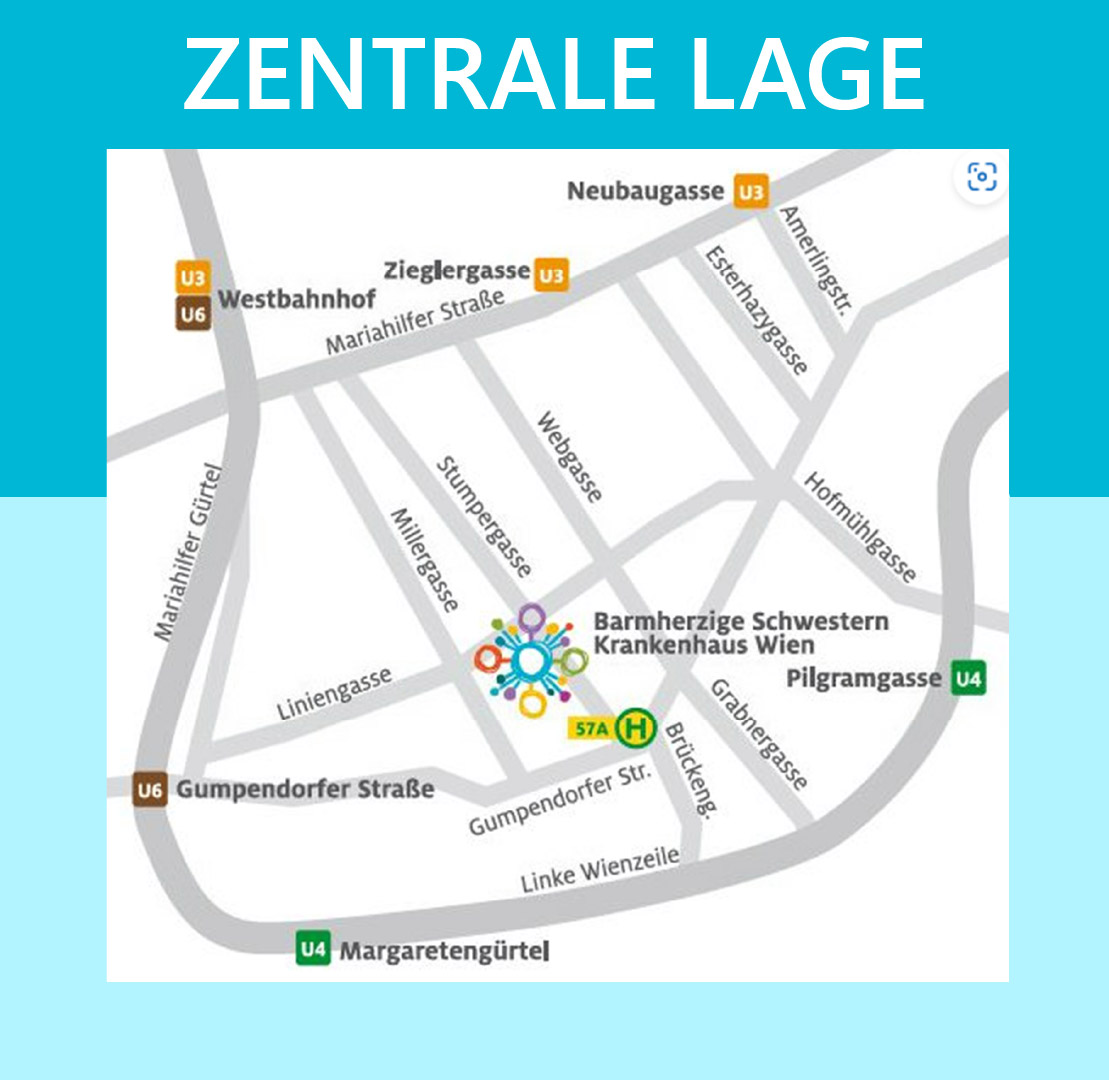 Zentrale Lage des Barmherzige Schwestern Krankenhaus Wien